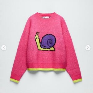 Zara Pink Sweater with Snail Design Size S Fair Condition